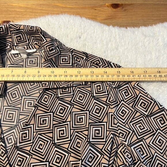 London Times Petites Brown Geometric Print 3/4 Sleeves Mock Wrap Dress Size 8P - Picture 9 of 11